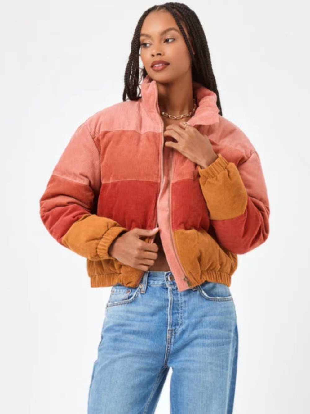 NWT L*space Corduroy Colorblock Puffer Horizon Jacket Desert Sun Small